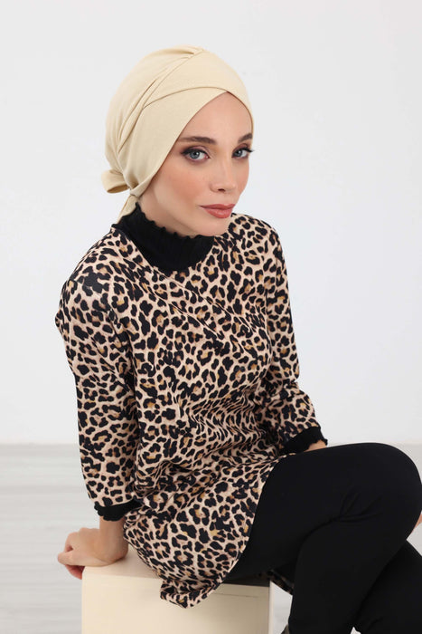 Stylish Winter Turban Bonnet with Back-Tie Belt, Soft Ribbed Polyviscose Headwrap for Cold Seasons, Warm Back-Tie Instant Turban,B-31RB