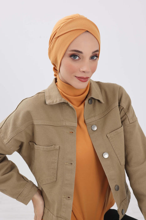 Stylish Winter Turban Bonnet with Back-Tie Belt, Soft Ribbed Polyviscose Headwrap for Cold Seasons, Warm Back-Tie Instant Turban,B-31RB