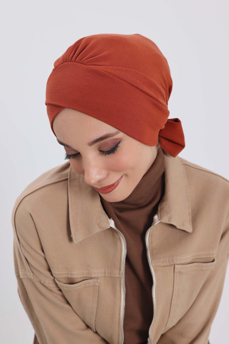 Stylish Winter Turban Bonnet with Back-Tie Belt, Soft Ribbed Polyviscose Headwrap for Cold Seasons, Warm Back-Tie Instant Turban,B-31RB