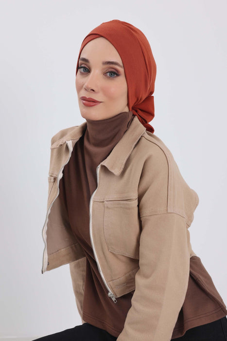 Stylish Winter Turban Bonnet with Back-Tie Belt, Soft Ribbed Polyviscose Headwrap for Cold Seasons, Warm Back-Tie Instant Turban,B-31RB