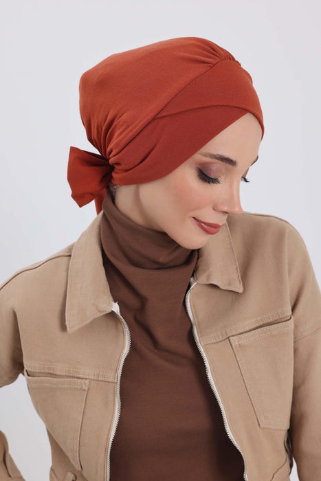 Stylish Winter Turban Bonnet with Back-Tie Belt, Soft Ribbed Polyviscose Headwrap for Cold Seasons, Warm Back-Tie Instant Turban,B-31RB