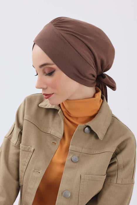 Stylish Winter Turban Bonnet with Back-Tie Belt, Soft Ribbed Polyviscose Headwrap for Cold Seasons, Warm Back-Tie Instant Turban,B-31RB