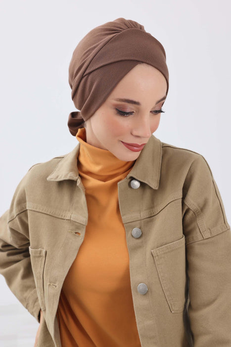 Stylish Winter Turban Bonnet with Back-Tie Belt, Soft Ribbed Polyviscose Headwrap for Cold Seasons, Warm Back-Tie Instant Turban,B-31RB