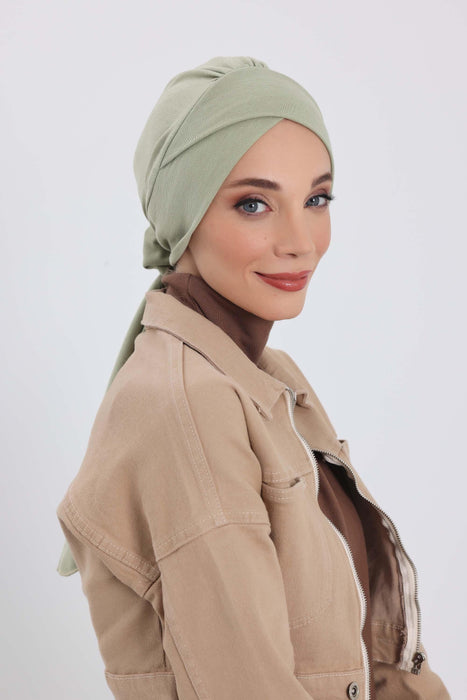 Stylish Winter Turban Bonnet with Back-Tie Belt, Soft Ribbed Polyviscose Headwrap for Cold Seasons, Warm Back-Tie Instant Turban,B-31RB