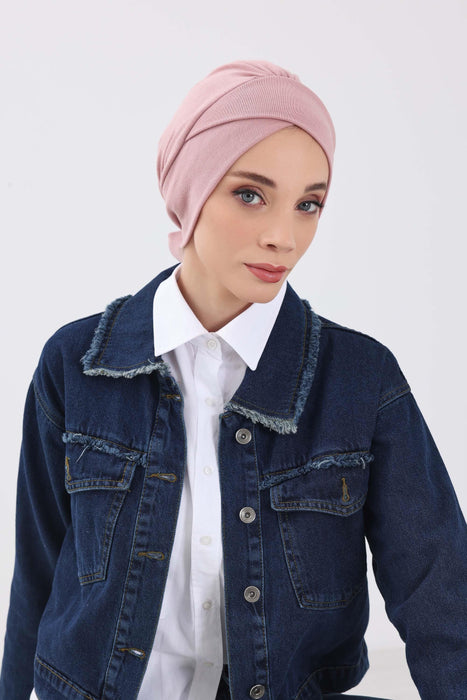 Stylish Winter Turban Bonnet with Back-Tie Belt, Soft Ribbed Polyviscose Headwrap for Cold Seasons, Warm Back-Tie Instant Turban,B-31RB