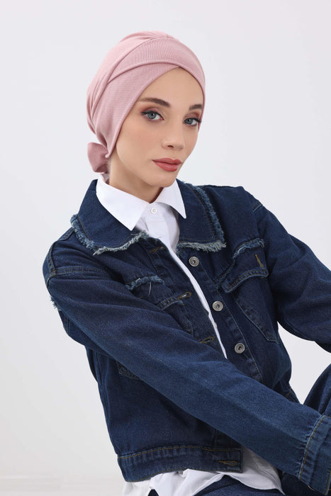 Stylish Winter Turban Bonnet with Back-Tie Belt, Soft Ribbed Polyviscose Headwrap for Cold Seasons, Warm Back-Tie Instant Turban,B-31RB