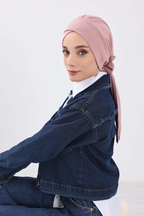 Stylish Winter Turban Bonnet with Back-Tie Belt, Soft Ribbed Polyviscose Headwrap for Cold Seasons, Warm Back-Tie Instant Turban,B-31RB