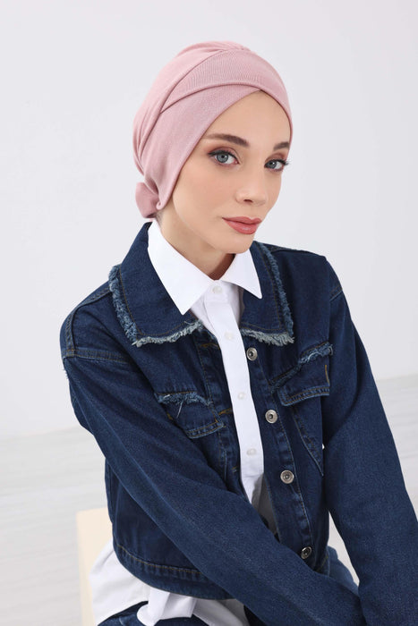 Stylish Winter Turban Bonnet with Back-Tie Belt, Soft Ribbed Polyviscose Headwrap for Cold Seasons, Warm Back-Tie Instant Turban,B-31RB