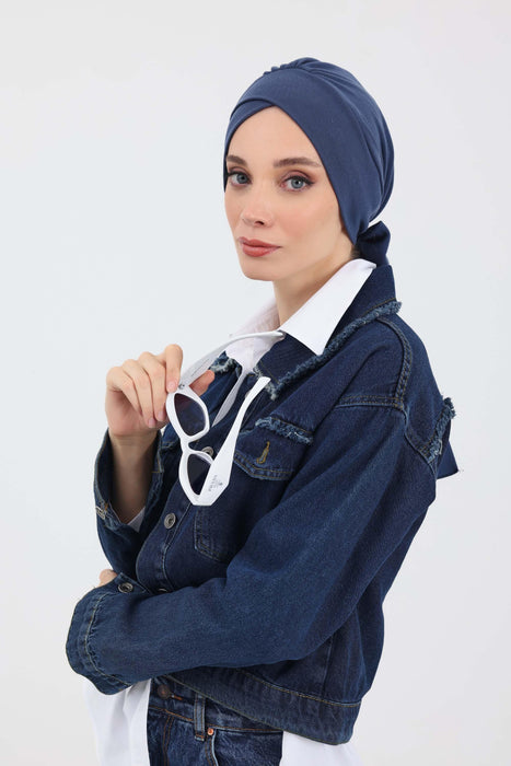 Stylish Winter Turban Bonnet with Back-Tie Belt, Soft Ribbed Polyviscose Headwrap for Cold Seasons, Warm Back-Tie Instant Turban,B-31RB