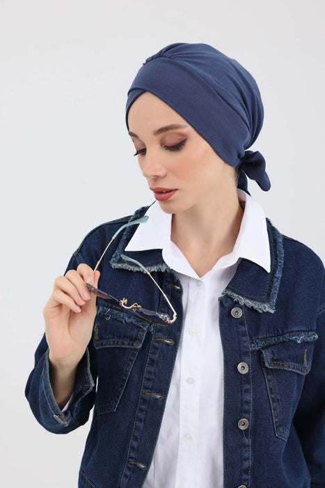 Stylish Winter Turban Bonnet with Back-Tie Belt, Soft Ribbed Polyviscose Headwrap for Cold Seasons, Warm Back-Tie Instant Turban,B-31RB