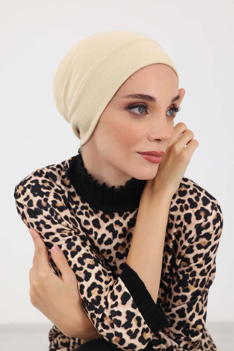 Soft Polyviscose Inner Turban Bonnet for Women, Easy Wear Instant Turban Bonnet, Soft Plain Color Ribbed Winter Chemo Headwear,B-37RB