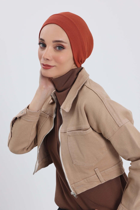 Soft Polyviscose Inner Turban Bonnet for Women, Easy Wear Instant Turban Bonnet, Soft Plain Color Ribbed Winter Chemo Headwear,B-37RB