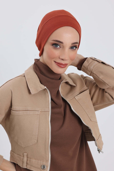 Soft Polyviscose Inner Turban Bonnet for Women, Easy Wear Instant Turban Bonnet, Soft Plain Color Ribbed Winter Chemo Headwear,B-37RB