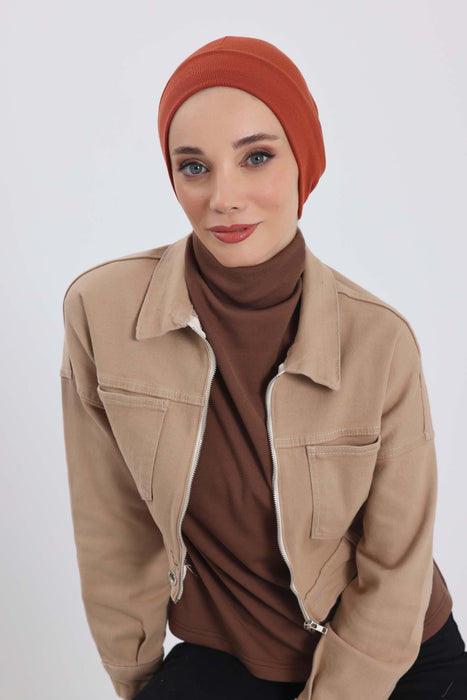 Soft Polyviscose Inner Turban Bonnet for Women, Easy Wear Instant Turban Bonnet, Soft Plain Color Ribbed Winter Chemo Headwear,B-37RB