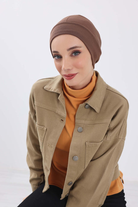 Soft Polyviscose Inner Turban Bonnet for Women, Easy Wear Instant Turban Bonnet, Soft Plain Color Ribbed Winter Chemo Headwear,B-37RB