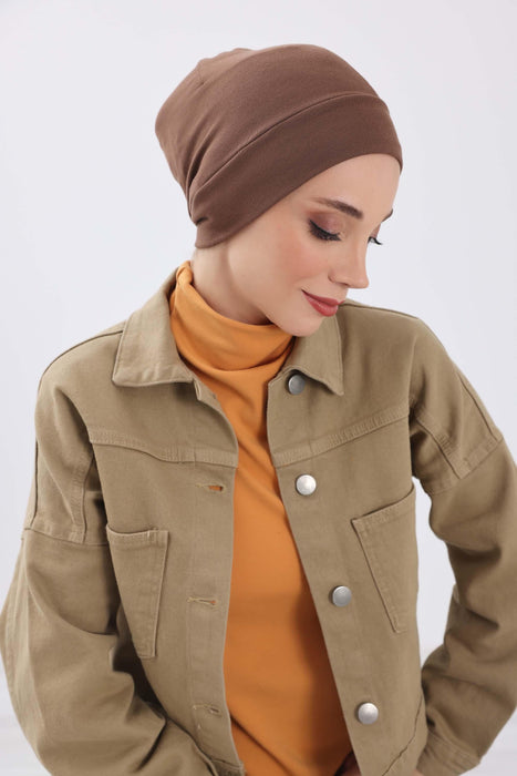 Soft Polyviscose Inner Turban Bonnet for Women, Easy Wear Instant Turban Bonnet, Soft Plain Color Ribbed Winter Chemo Headwear,B-37RB