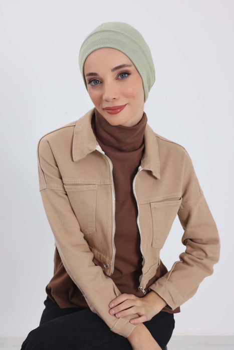 Soft Polyviscose Inner Turban Bonnet for Women, Easy Wear Instant Turban Bonnet, Soft Plain Color Ribbed Winter Chemo Headwear,B-37RB