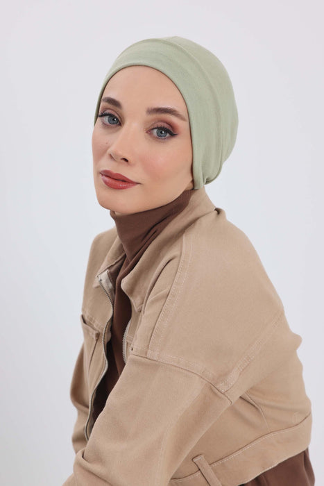 Soft Polyviscose Inner Turban Bonnet for Women, Easy Wear Instant Turban Bonnet, Soft Plain Color Ribbed Winter Chemo Headwear,B-37RB