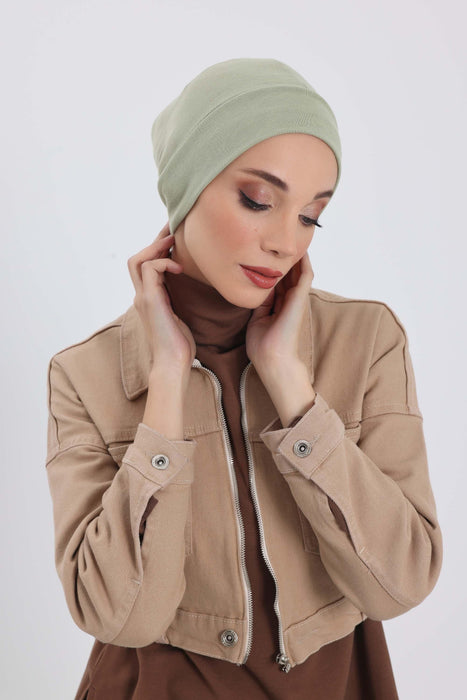 Soft Polyviscose Inner Turban Bonnet for Women, Easy Wear Instant Turban Bonnet, Soft Plain Color Ribbed Winter Chemo Headwear,B-37RB