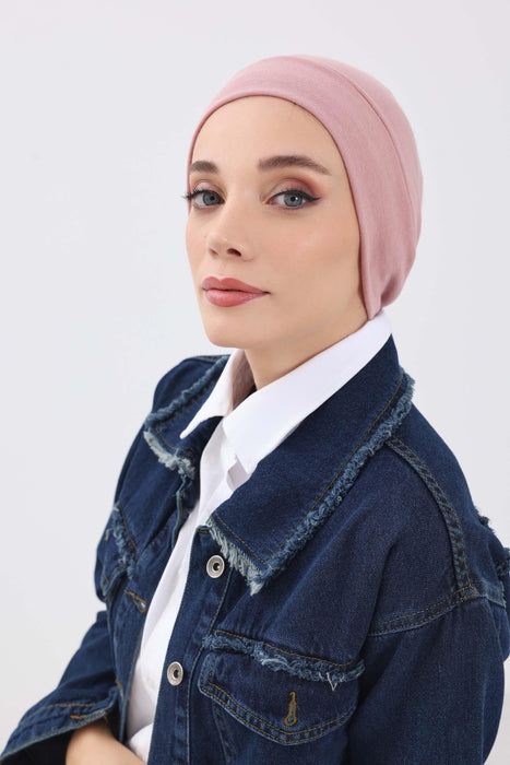 Soft Polyviscose Inner Turban Bonnet for Women, Easy Wear Instant Turban Bonnet, Soft Plain Color Ribbed Winter Chemo Headwear,B-37RB