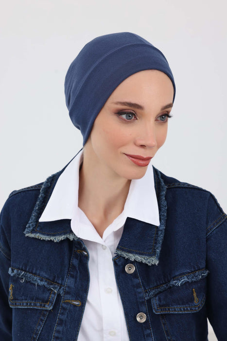 Soft Polyviscose Inner Turban Bonnet for Women, Easy Wear Instant Turban Bonnet, Soft Plain Color Ribbed Winter Chemo Headwear,B-37RB