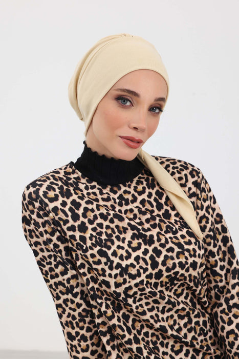 Women's Adjustable Ribbed Turban Bonnet with Long Tail, Instant Winter Turban Bonnet with Tie-Back Tail, Fashionable Women Hijab,B-49RB