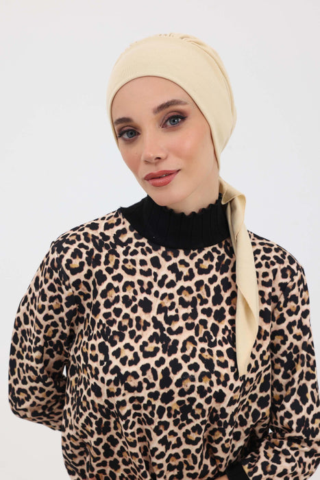 Women's Adjustable Ribbed Turban Bonnet with Long Tail, Instant Winter Turban Bonnet with Tie-Back Tail, Fashionable Women Hijab,B-49RB