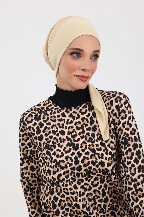 Women's Adjustable Ribbed Turban Bonnet with Long Tail, Instant Winter Turban Bonnet with Tie-Back Tail, Fashionable Women Hijab,B-49RB