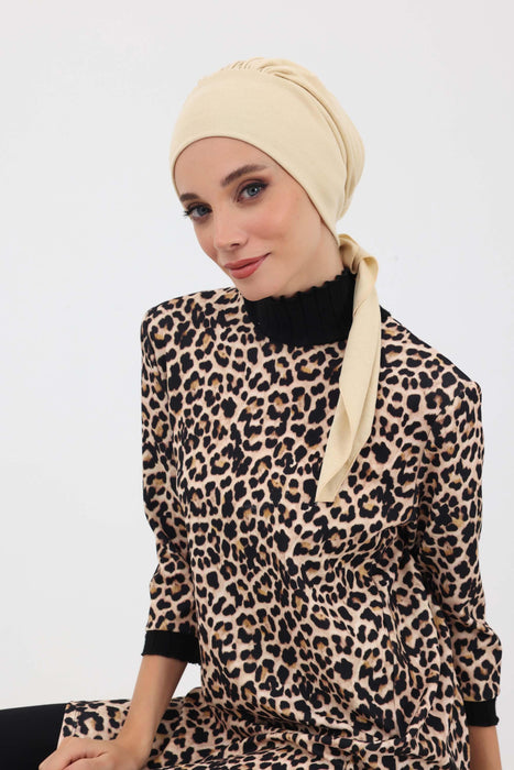 Women's Adjustable Ribbed Turban Bonnet with Long Tail, Instant Winter Turban Bonnet with Tie-Back Tail, Fashionable Women Hijab,B-49RB