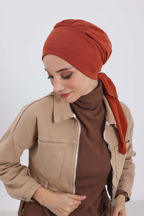 Women's Adjustable Ribbed Turban Bonnet with Long Tail, Instant Winter Turban Bonnet with Tie-Back Tail, Fashionable Women Hijab,B-49RB