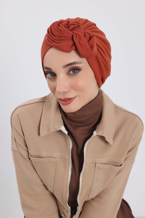 Women's Adjustable Ribbed Turban Bonnet with Long Tail, Instant Winter Turban Bonnet with Tie-Back Tail, Fashionable Women Hijab,B-49RB