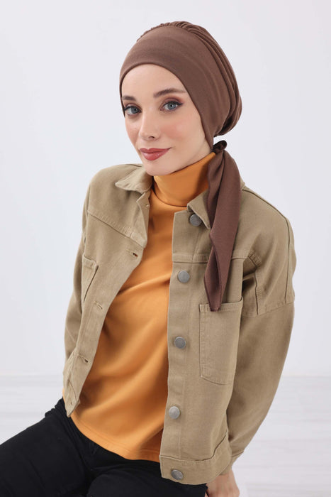 Women's Adjustable Ribbed Turban Bonnet with Long Tail, Instant Winter Turban Bonnet with Tie-Back Tail, Fashionable Women Hijab,B-49RB