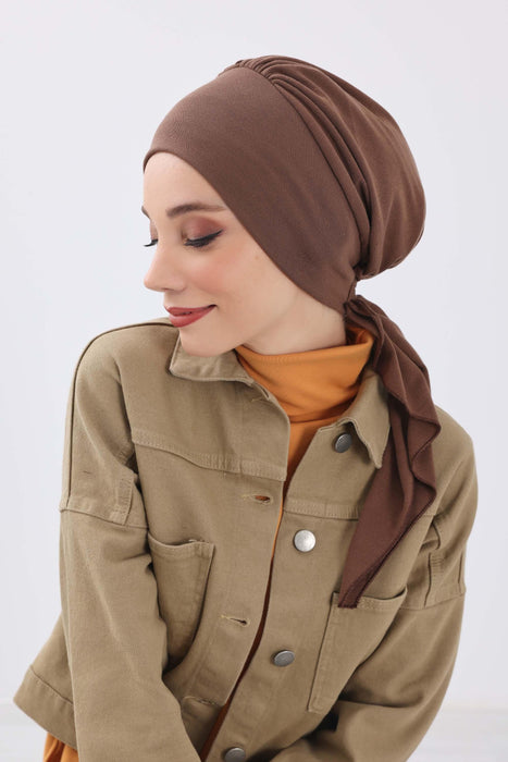 Women's Adjustable Ribbed Turban Bonnet with Long Tail, Instant Winter Turban Bonnet with Tie-Back Tail, Fashionable Women Hijab,B-49RB