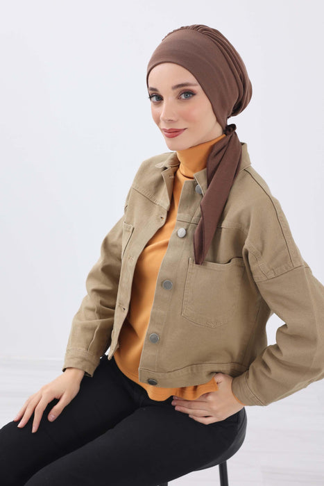 Women's Adjustable Ribbed Turban Bonnet with Long Tail, Instant Winter Turban Bonnet with Tie-Back Tail, Fashionable Women Hijab,B-49RB