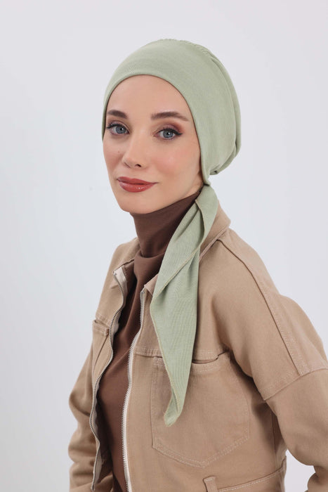 Women's Adjustable Ribbed Turban Bonnet with Long Tail, Instant Winter Turban Bonnet with Tie-Back Tail, Fashionable Women Hijab,B-49RB