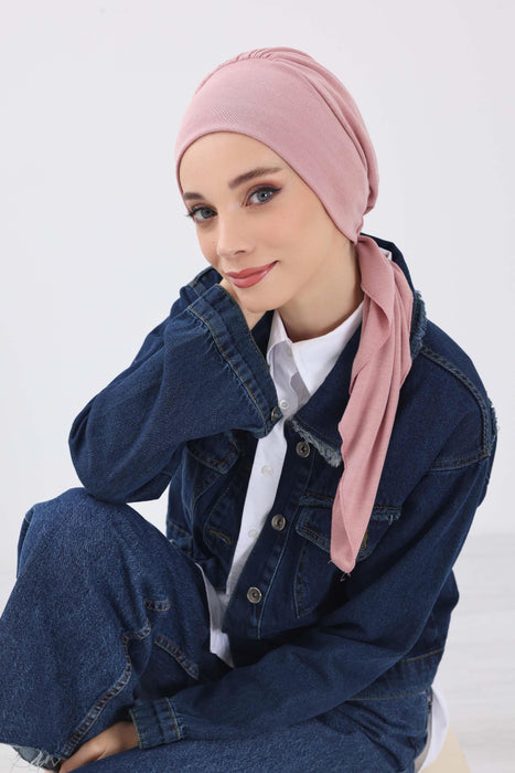 Women's Adjustable Ribbed Turban Bonnet with Long Tail, Instant Winter Turban Bonnet with Tie-Back Tail, Fashionable Women Hijab,B-49RB