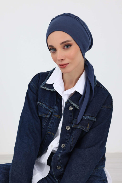 Women's Adjustable Ribbed Turban Bonnet with Long Tail, Instant Winter Turban Bonnet with Tie-Back Tail, Fashionable Women Hijab,B-49RB