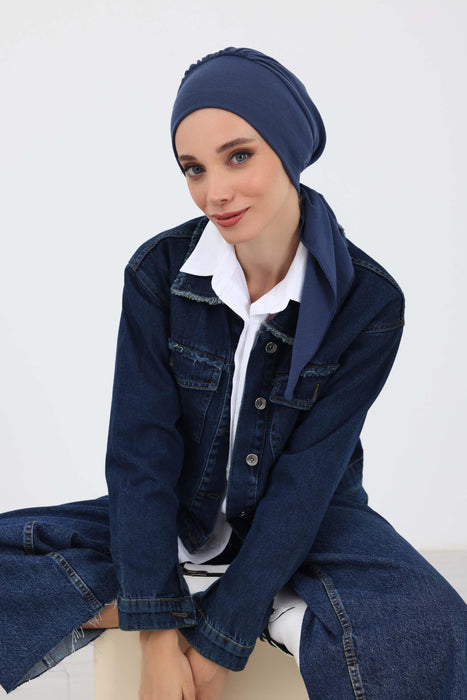 Women's Adjustable Ribbed Turban Bonnet with Long Tail, Instant Winter Turban Bonnet with Tie-Back Tail, Fashionable Women Hijab,B-49RB