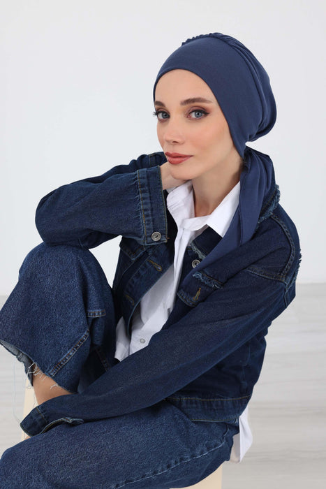 Women's Adjustable Ribbed Turban Bonnet with Long Tail, Instant Winter Turban Bonnet with Tie-Back Tail, Fashionable Women Hijab,B-49RB