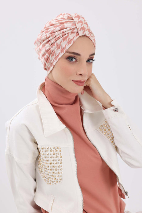 Chic Knot Detail Winter Turban Bonnet for Women, Cozy Houndstooth & Leopard Patterned Headwrap, Elegant Winter Turban Bonnet Cap,B-68DIV