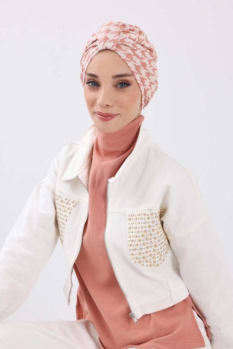 Chic Knot Detail Winter Turban Bonnet for Women, Cozy Houndstooth & Leopard Patterned Headwrap, Elegant Winter Turban Bonnet Cap,B-68DIV