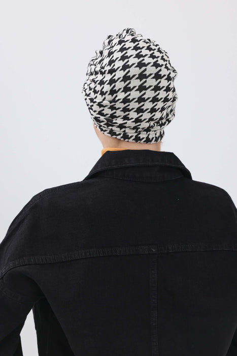 Chic Knot Detail Winter Turban Bonnet for Women, Cozy Houndstooth & Leopard Patterned Headwrap, Elegant Winter Turban Bonnet Cap,B-68DIV