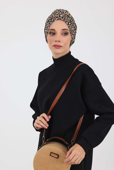 Chic Knot Detail Winter Turban Bonnet for Women, Cozy Houndstooth & Leopard Patterned Headwrap, Elegant Winter Turban Bonnet Cap,B-68DIV