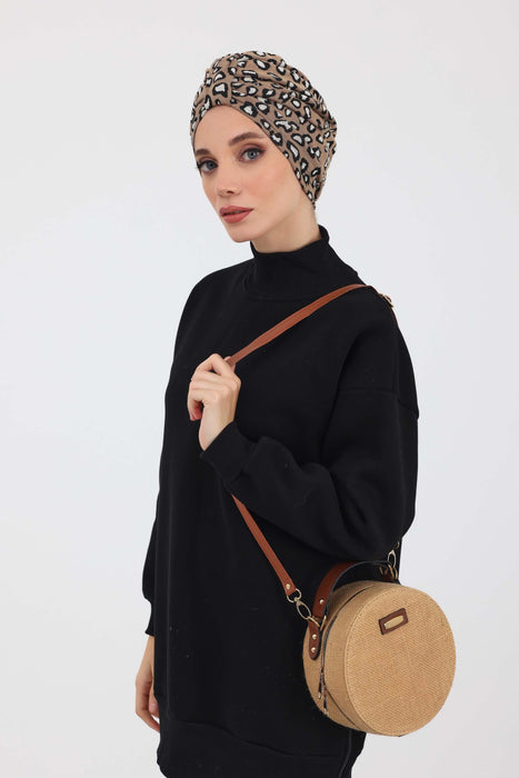 Chic Knot Detail Winter Turban Bonnet for Women, Cozy Houndstooth & Leopard Patterned Headwrap, Elegant Winter Turban Bonnet Cap,B-68DIV