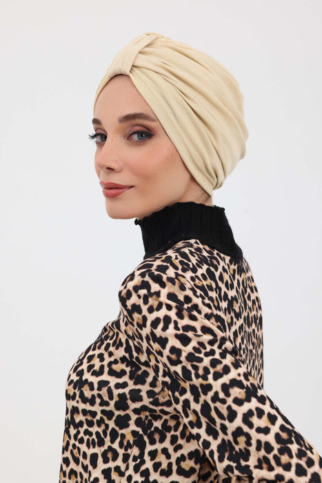 Gemütlicher, gerippter Winterturban aus Stretchmaterial für Krebspatientinnen, leicht zu tragender Instant-Turban-Hijab, weiches Chemo-Kopftuch für Frauen, B-68RB