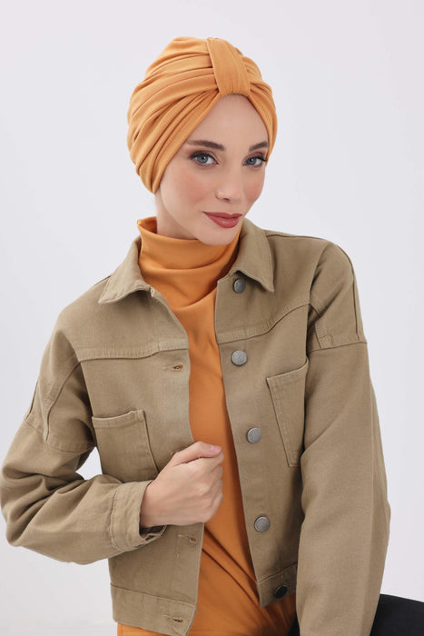 Gemütlicher, gerippter Winterturban aus Stretchmaterial für Krebspatientinnen, leicht zu tragender Instant-Turban-Hijab, weiches Chemo-Kopftuch für Frauen, B-68RB