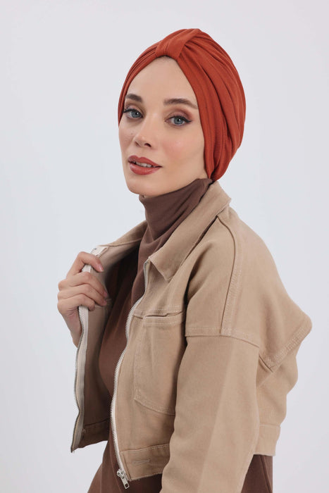 Gemütlicher, gerippter Winterturban aus Stretchmaterial für Krebspatientinnen, leicht zu tragender Instant-Turban-Hijab, weiches Chemo-Kopftuch für Frauen, B-68RB