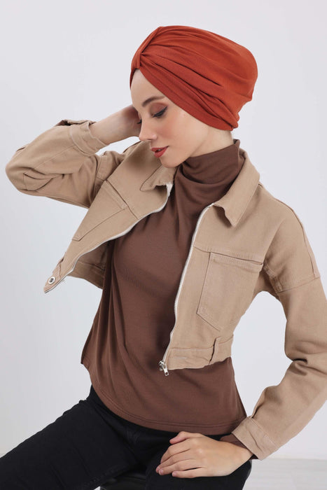 Gemütlicher, gerippter Winterturban aus Stretchmaterial für Krebspatientinnen, leicht zu tragender Instant-Turban-Hijab, weiches Chemo-Kopftuch für Frauen, B-68RB