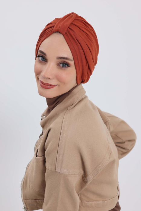 Gemütlicher, gerippter Winterturban aus Stretchmaterial für Krebspatientinnen, leicht zu tragender Instant-Turban-Hijab, weiches Chemo-Kopftuch für Frauen, B-68RB