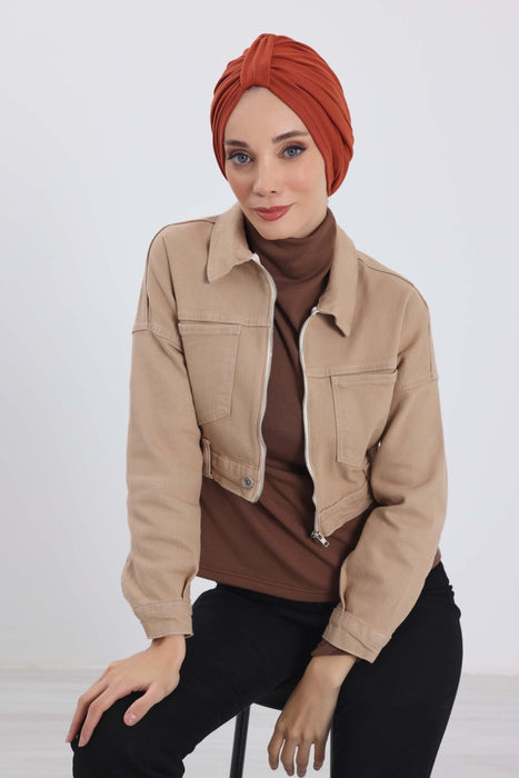 Gemütlicher, gerippter Winterturban aus Stretchmaterial für Krebspatientinnen, leicht zu tragender Instant-Turban-Hijab, weiches Chemo-Kopftuch für Frauen, B-68RB